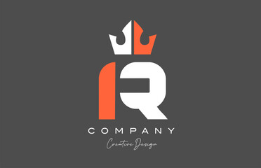 orange grey white R alphabet letter logo icon design. Creative king crown template for company and business
