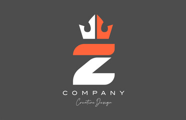 orange grey white Z alphabet letter logo icon design. Creative king crown template for company and business
