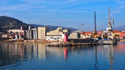 Port And Industrial Buildings Near The Sea, Imperia Oneglia, Liguria, Italy
