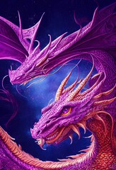 Cute fairy-tale purple dragon. Fairy dragon concept. 3D render