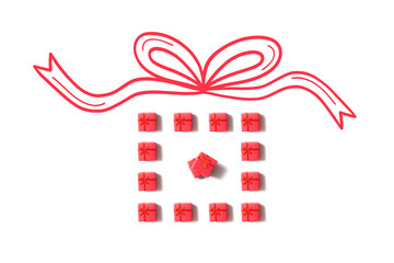 big gift box made of smaller gifts with white backgrond