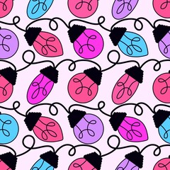 Festive illumination seamless light bulbs pattern for Christmas wrapping paper and kids clothes print