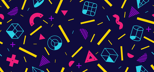 Background in the style of the 80s with multicolored geometric shapes. Illustration for hipsters Memphis style