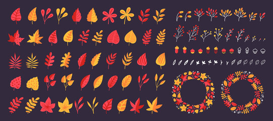 A set of autumn leaves and branches for the design of designer products for Thanksgiving