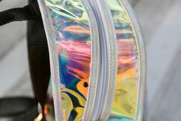 close up of an iridescent bag