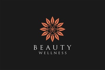 Flower leaves icon massage spa yoga logo treatment medical alternative traditional feminine luxury mandala symbol
