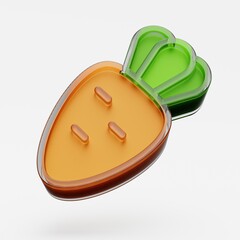 carrot 3D illustration isolated on white background. Glass design elements. Vegetable Realistic 3d illustration.