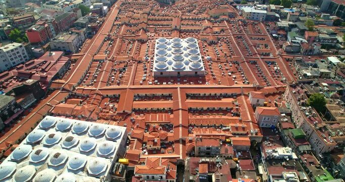 The famous Grand Bazaar in Istanbul, Turkey. Aerial view of the Grand Bazaar in Istanbul on a sunny day. Shopping In Istanbul. Indoor market.
