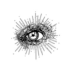 Blackwork tattoo flash. Eye of Providence. Masonic symbol. All seeing eye inside triangle pyramid. New World Order. Sacred geometry, religion, spirituality, occultism. Isolated vector illustration.