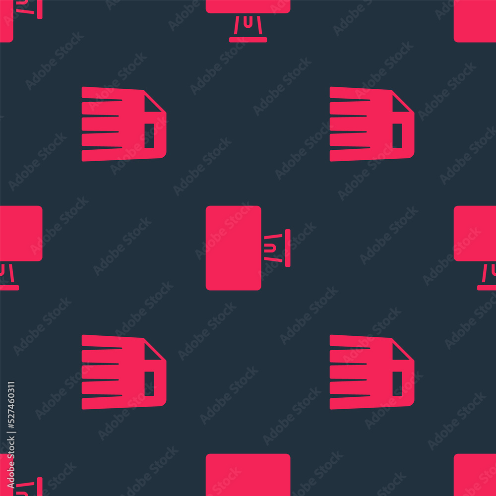Poster set paper shredder and computer monitor on seamless pattern. vector