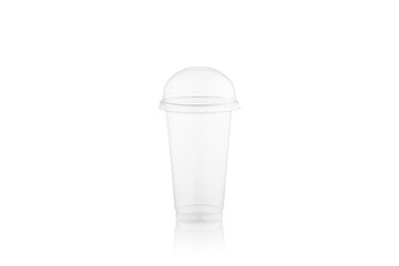 Disposable plastic Cup isolated on white background.
Plastic clear cup with dome lid isolated on white background.
