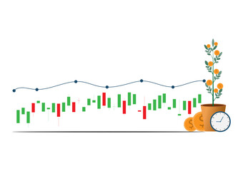 vector illustration long term investment, time investing, success takes time, growth profit, financial innvesting, candle stick graph