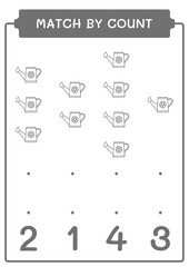 Match by count of Watering can, game for children. Vector illustration, printable worksheet