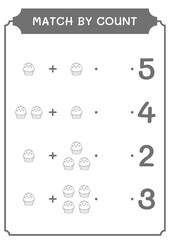 Match by count of Cupcake, game for children. Vector illustration, printable worksheet