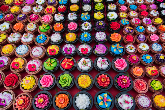 Close Up Colorful Aroma Flower Soaps In Chiang Rai ,thailand.