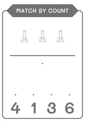 Match by count of Chemistry flask, game for children. Vector illustration, printable worksheet