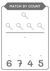 Match by count of Magnifying glass, game for children. Vector illustration, printable worksheet