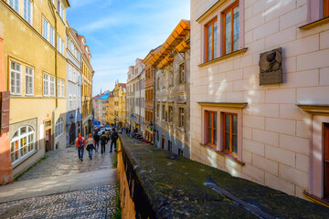 A long sloping avenue or street of residential homes in the Hradčany district near Castle Hill in Prague, Czechia.
