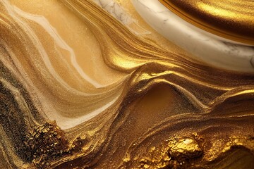 background of gold acrylic paint mixed togething with white paint and gold dust. luxurious and...