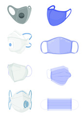 Different protective masks on white background