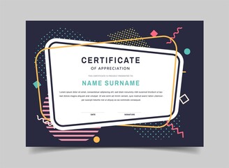 Abstract certificate or diploma. Awarding successful students after graduation. Template, mockup or layout for printing. Stylish paperwork with geometric patterns. Cartoon flat vector illustration
