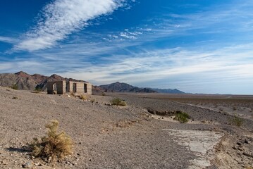Ashford Mill ruins under altocummulus clouds in Death Valley National Park