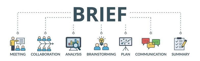 Brief banner web icon vector illustration concept for a briefing of business plan with an icon of meeting, collaboration, analysis, brainstorming, plan, communication, and summary
