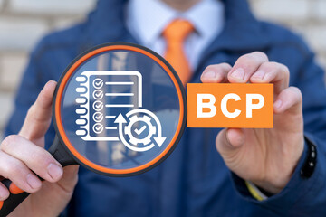 BCP Business Continuity Plan Concept. Continuous company work strategy. - obrazy, fototapety, plakaty