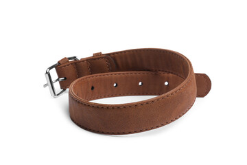 Brown leather dog collar isolated on white