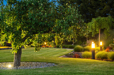 Beautiful Landscape Garden with Outdoor Lights