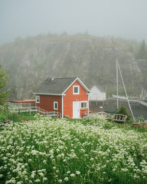 Red house and view of Quidi Vidi Harbour, St. Johns, Newfoundland and Labrador, Canada