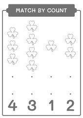 Match by count of Clover, game for children. Vector illustration, printable worksheet