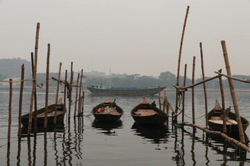 Fototapeta na wymiar Small Sized Boats for Transportation in the River