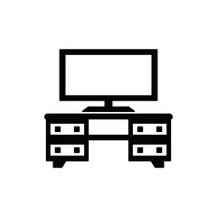 TV shelves icon in black flat glyph, filled style isolated on white background