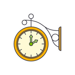 Wall clock with bracket icon in color, isolated on white background 