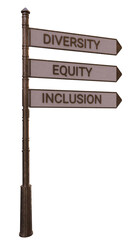 Diversity, Equity, Inclusion (DEI) Street Post Sign 3D Rendering with Transparent Background