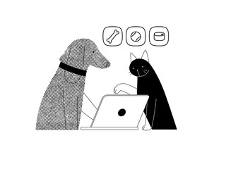 Easy shopping - Online shopping and electronic commerce series - modern flat vector concept illustration of pets doing an order online on laptop. Promotion, discounts, sale and online orders concept