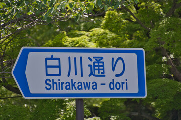 Fototapeta premium A street sign of Shirakawa-Dori thoroughfare. Kyoto Japan 