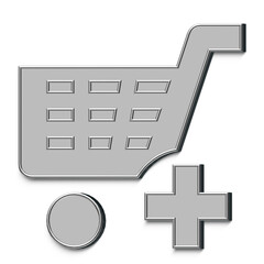 3d Silver Shopping Cart With Plus Sign