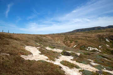 Blue sky over Potato Harbor hiking trail on Santa Cruz island in the Channel Islands National Park near Santa Barbara California United States
