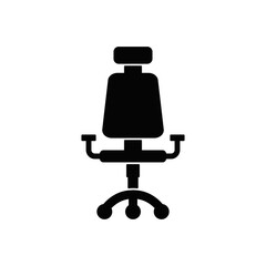 Office chair icon in black flat glyph, filled style isolated on white background