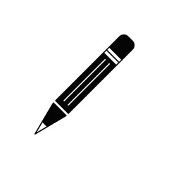 pencil icon in black flat glyph, filled style isolated on white background