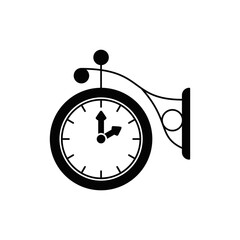 Wall clock with bracket icon in black flat glyph, filled style isolated on white background