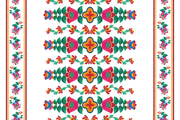 Ikat floral Hungarian polish Moravian folk ethnic seamless pattern design. Aztec fabric carpet boho mandalas textile motif decor wallpaper. Tribal flower native traditional embroidery vector  © Thann