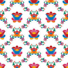 Ikat floral Hungarian polish Moravian folk ethnic seamless pattern design. Aztec fabric carpet boho mandalas textile motif decor wallpaper. Tribal flower native traditional embroidery vector 