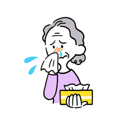 鼻水が止まらない高齢女性