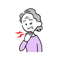 喉が痛そうな高齢女性