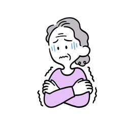 寒そうな高齢女性