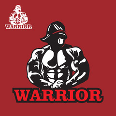 WARRIOR WEAR MASK LOGO, great silhouette of brave and strong man standibg vector illustrations