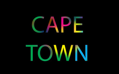 Fototapeta premium Rainbow filled text spelling out Cape Town with a black background 